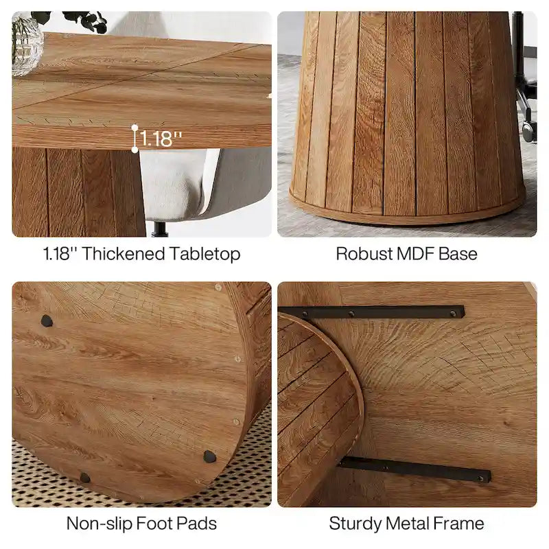 55.11 Inch Brown Wood Oval Conference Table with Wood Base for 6 People - N/A