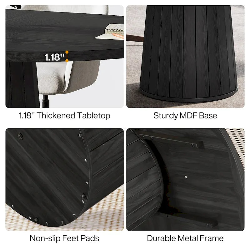 55.11 Inch Brown Wood Oval Conference Table with Wood Base for 6 People - N/A