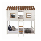 Wooden Twin Over Twin Bunk Bed in White and Rustic Oak
