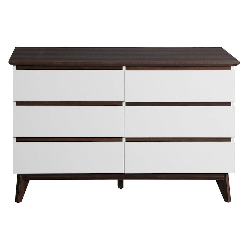 6-Drawer Double Dresser with Wide Drawers,White Dresser for Bedroom, Wood Storage Chest of Drawers for Living Room Hallway