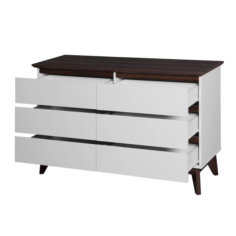 6-Drawer Double Dresser with Wide Drawers,White Dresser for Bedroom, Wood Storage Chest of Drawers for Living Room Hallway