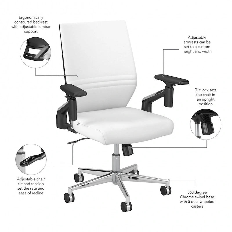 Cabot Mid Back Leather Office Chair by Bush Furniture