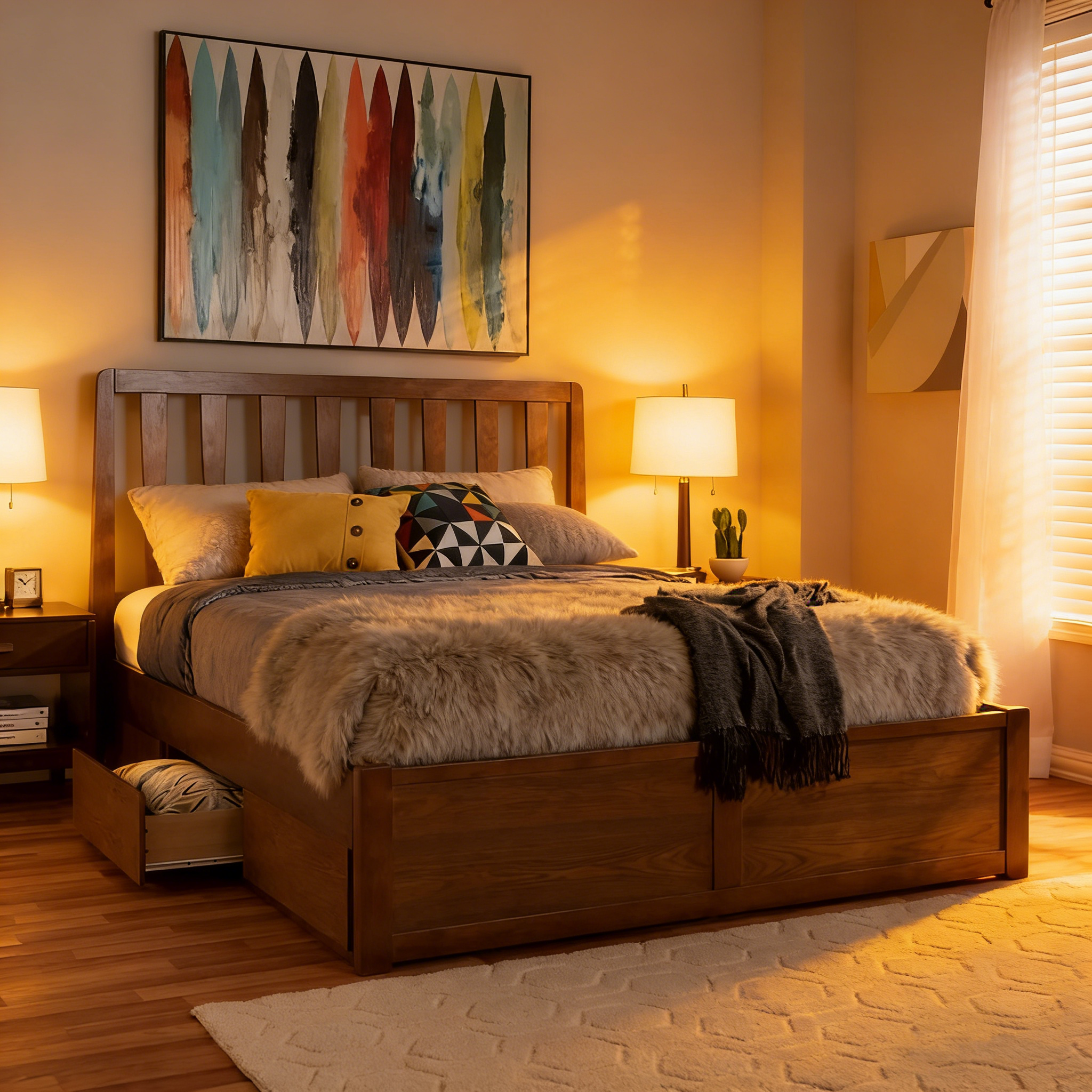 Modern Walnut Storage Bed